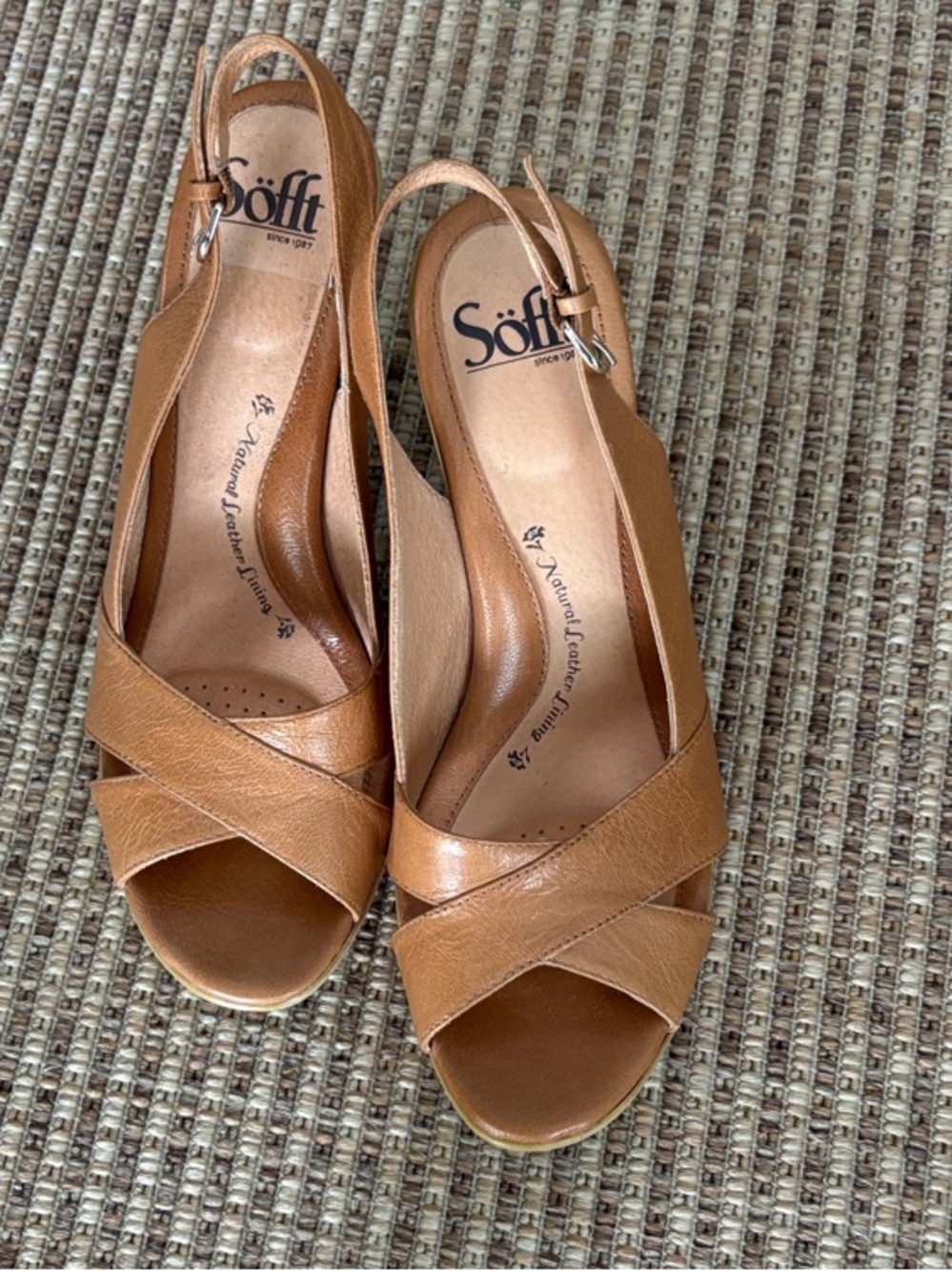 Söfft Cognac Leather Crisscross Slingback Heels